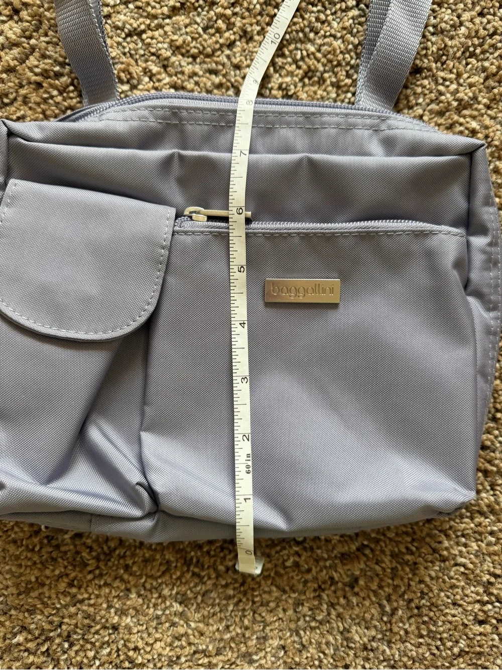 BAGGALLINI Grey Lavender Nylon Multi-Pocket Convertible Crossbody Shoulder Bag